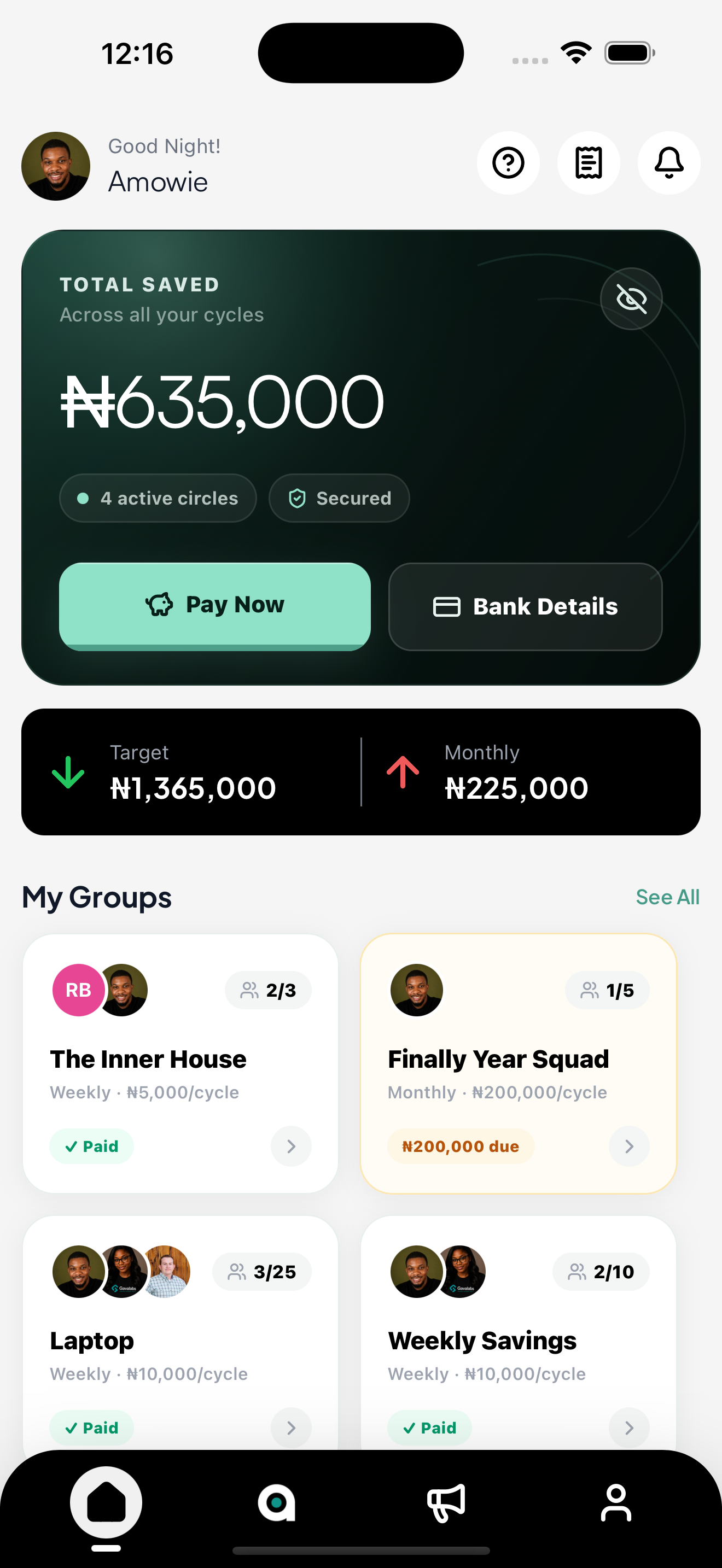 Rounda savings dashboard
