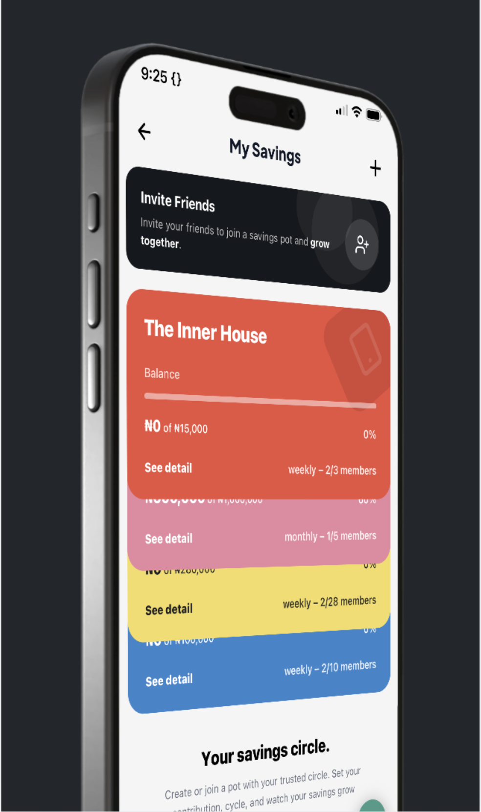 Rounda app savings pot screen